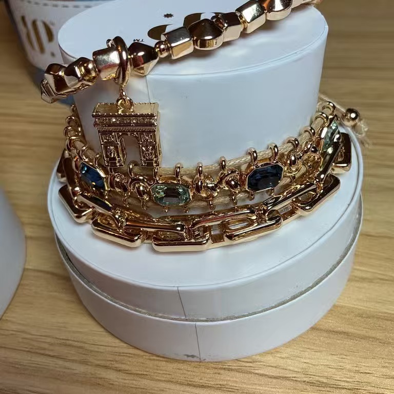 Gold-Tone Layered Bracelet Set With Blue And Green Gem Accents
